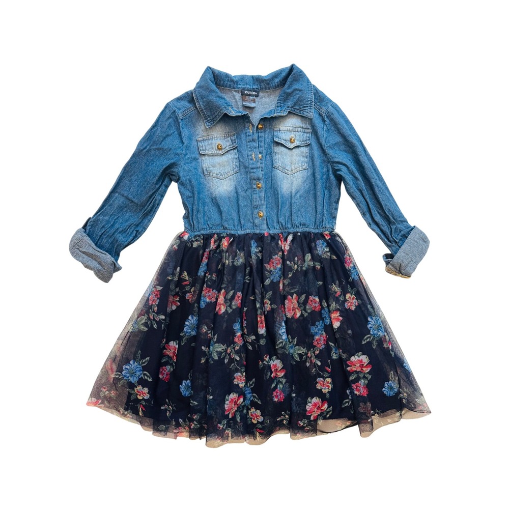 Zunie‎ Size 10. Denim and Floral Tulle Tutu Mixed Media Dress Western Cowgirl